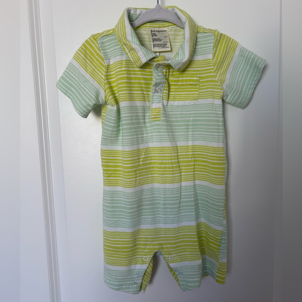 Striped Green and Yellow Baby Romper